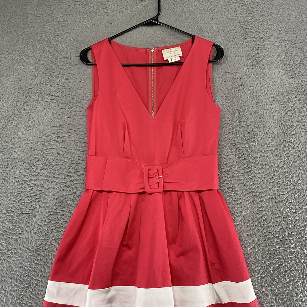 kate spade Sleeveless Colorblock Fit-and-Flare Dress in Coral, White & Navy - Picture 3 of 12